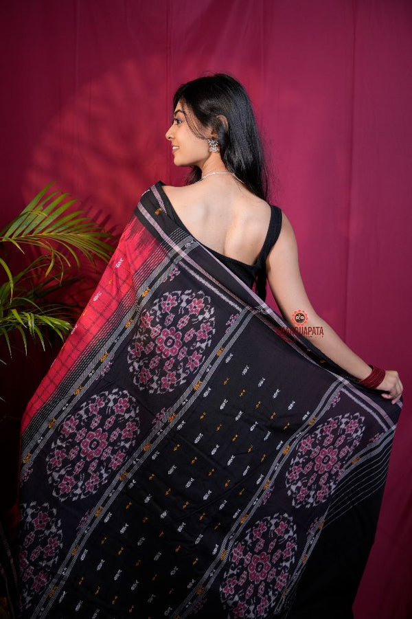 khanduapata Red & Black Colour Fish Design Cotton Saree For Women