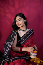 Thumbnail for khanduapata Red & Black Colour Fish Design Cotton Saree For Women