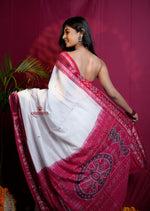 Thumbnail for khanduapata White & Red Double Border Design Cotton Saree For Women