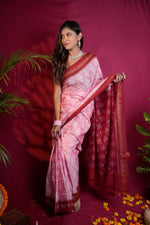 Thumbnail for khanduapata Pink & Red Colour Body Design Cotton Saree For Women