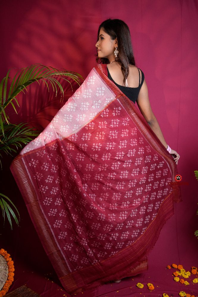 khanduapata Pink & Red Colour Body Design Cotton Saree For Women