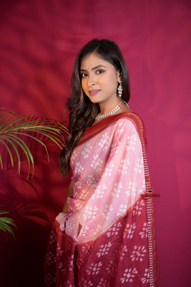 khanduapata Pink & Red Colour Body Design Cotton Saree For Women