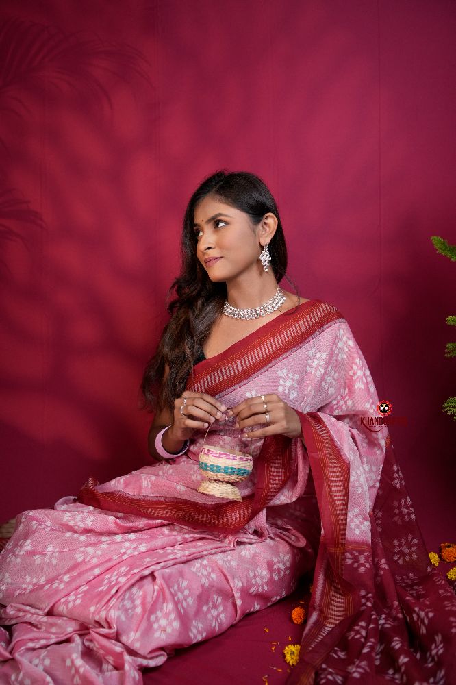 khanduapata Pink & Red Colour Body Design Cotton Saree For Women