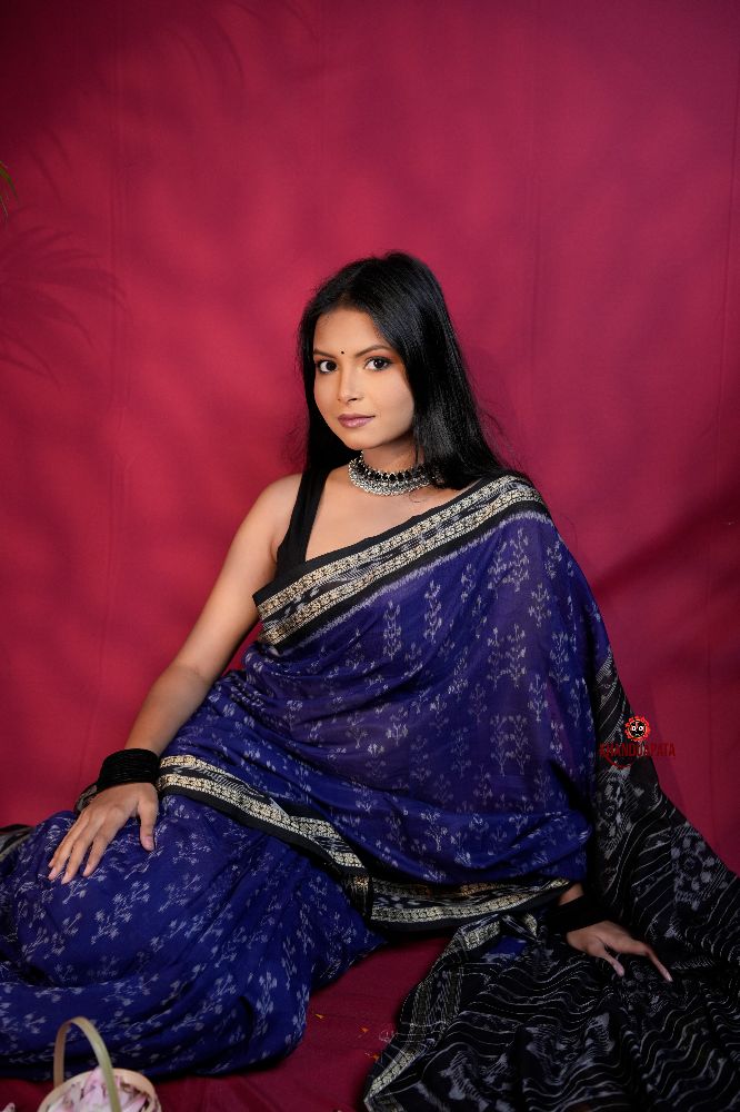 khanduapata Blue & Black Colour Body Design Cotton Saree For Women