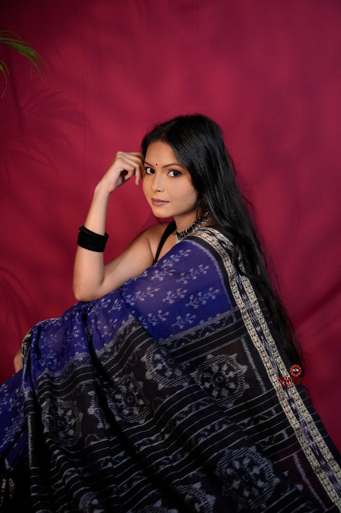 khanduapata Blue & Black Colour Body Design Cotton Saree For Women