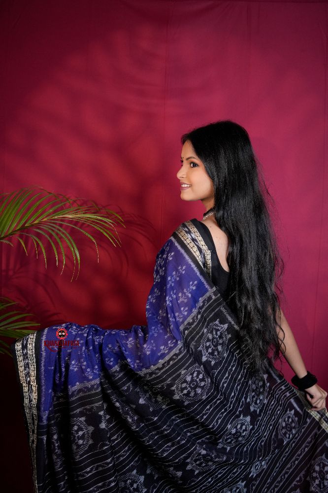 khanduapata Blue & Black Colour Body Design Cotton Saree For Women
