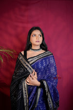 Thumbnail for khanduapata Blue & Black Colour Body Design Cotton Saree For Women