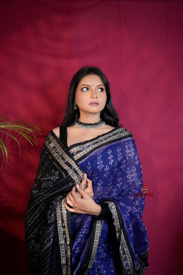 khanduapata Blue & Black Colour Body Design Cotton Saree For Women