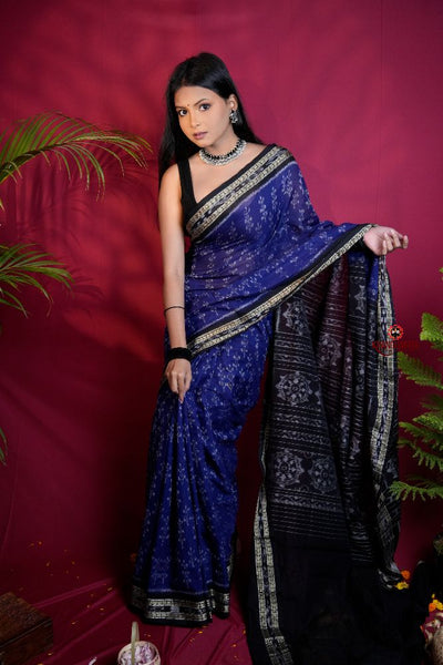khanduapata Blue & Black Colour Body Design Cotton Saree For Women