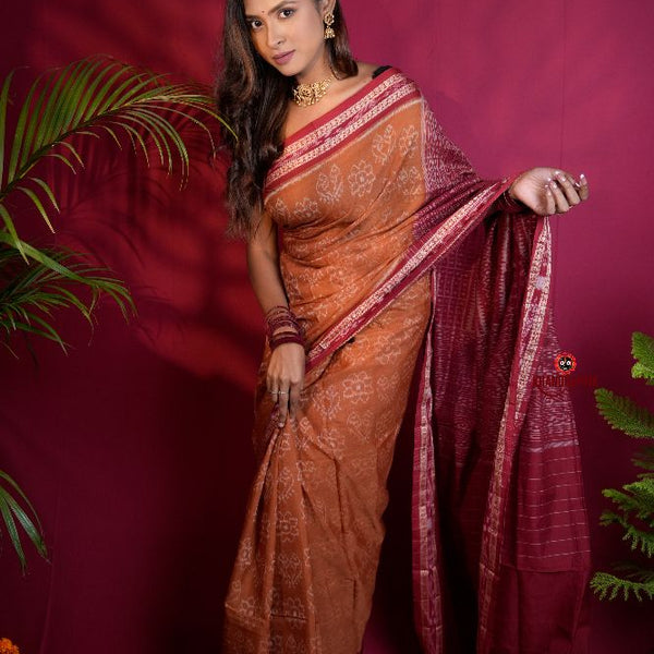 khanduapata Brown & Maroon Colour Body Design Cotton Saree For Women - Distacart