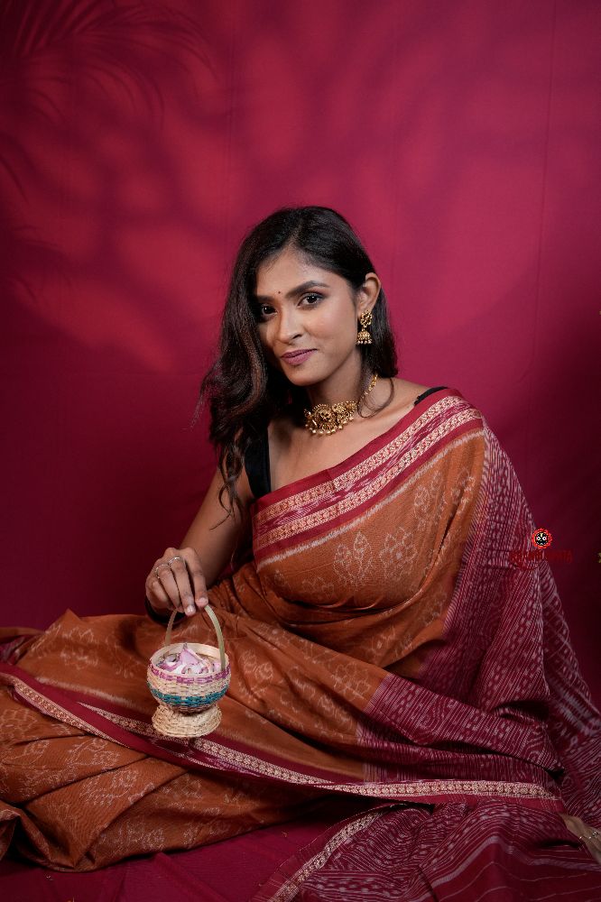 khanduapata Brown & Maroon Colour Body Design Cotton Saree For Women