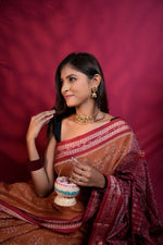 Thumbnail for khanduapata Brown & Maroon Colour Body Design Cotton Saree For Women
