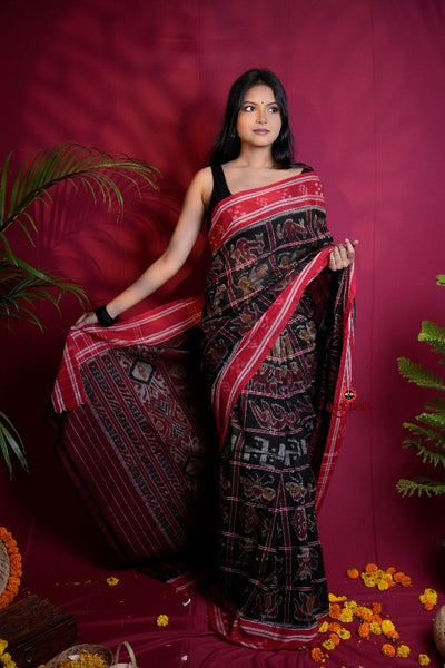 khanduapata Black & Red Colour Navakothi Design Cotton Saree For Women