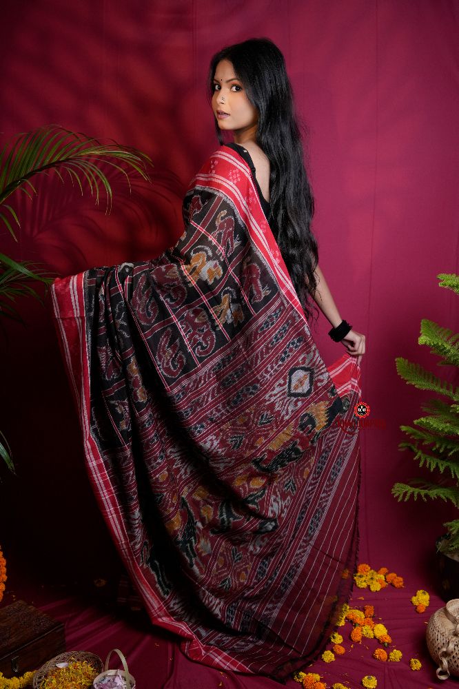 khanduapata Black & Red Colour Navakothi Design Cotton Saree For Women
