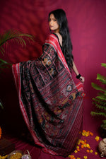 Thumbnail for khanduapata Black & Red Colour Navakothi Design Cotton Saree For Women