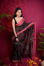 Thumbnail for khanduapata Black & Red Colour Navakothi Design Cotton Saree For Women