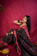 Thumbnail for khanduapata Black & Red Colour Navakothi Design Cotton Saree For Women