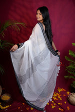 Thumbnail for khanduapata White and Black Colour Plain Cotton Saree For Women