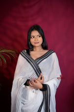 Thumbnail for khanduapata White and Black Colour Plain Cotton Saree For Women