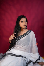 Thumbnail for khanduapata White and Black Colour Plain Cotton Saree For Women