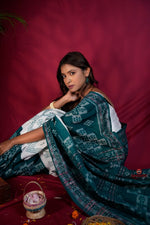 Thumbnail for khanduapata Green & White Colour Body Design Cotton Saree For Women