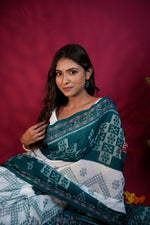 Thumbnail for khanduapata Green & White Colour Body Design Cotton Saree For Women