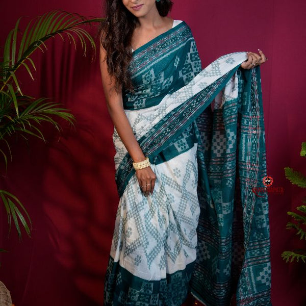 khanduapata Green & White Colour Body Design Cotton Saree For Women - Distacart