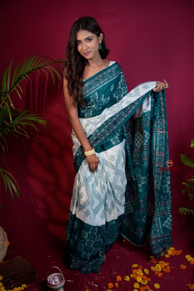 khanduapata Green & White Colour Body Design Cotton Saree For Women - Distacart