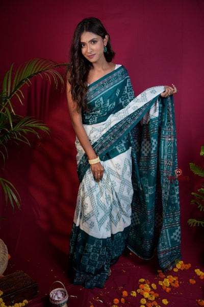 khanduapata Green & White Colour Body Design Cotton Saree For Women