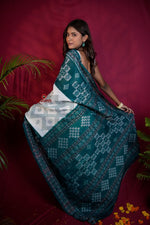 Thumbnail for khanduapata Green & White Colour Body Design Cotton Saree For Women