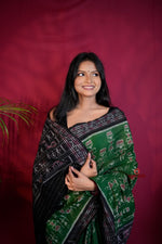 Thumbnail for khanduapata Black & Green Colour Doll Design Cotton Saree For Women