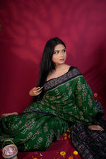 Thumbnail for khanduapata Black & Green Colour Doll Design Cotton Saree For Women