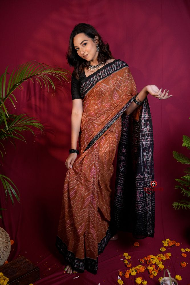 khanduapata Brown & Black Colour Body Design Cotton Saree For Women