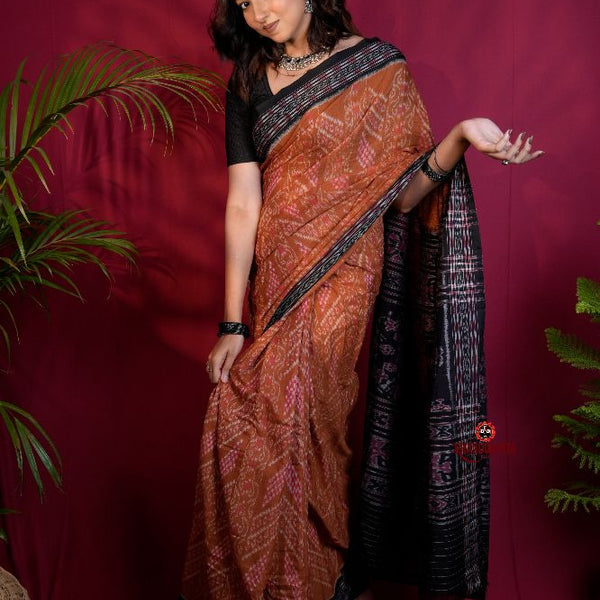 khanduapata Brown & Black Colour Body Design Cotton Saree For Women - Distacart