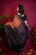 Thumbnail for khanduapata Brown & Black Colour Body Design Cotton Saree For Women