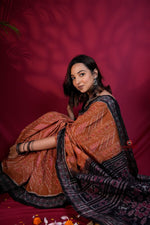 Thumbnail for khanduapata Brown & Black Colour Body Design Cotton Saree For Women