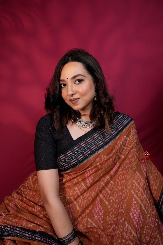 khanduapata Brown & Black Colour Body Design Cotton Saree For Women
