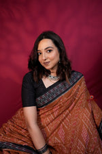 Thumbnail for khanduapata Brown & Black Colour Body Design Cotton Saree For Women