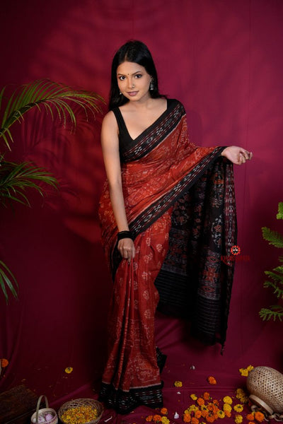 khanduapata Red & Black Colour Body Design Cotton Saree For Women