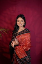 Thumbnail for khanduapata Red & Black Colour Body Design Cotton Saree For Women