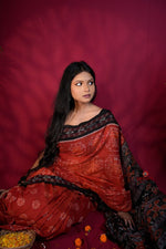 Thumbnail for khanduapata Red & Black Colour Body Design Cotton Saree For Women