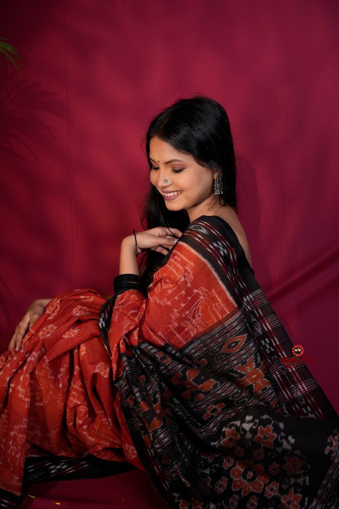 khanduapata Red & Black Colour Body Design Cotton Saree For Women