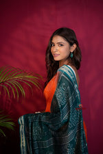 Thumbnail for khanduapata Orange & Teal Colour Body Design Cotton Saree For Women