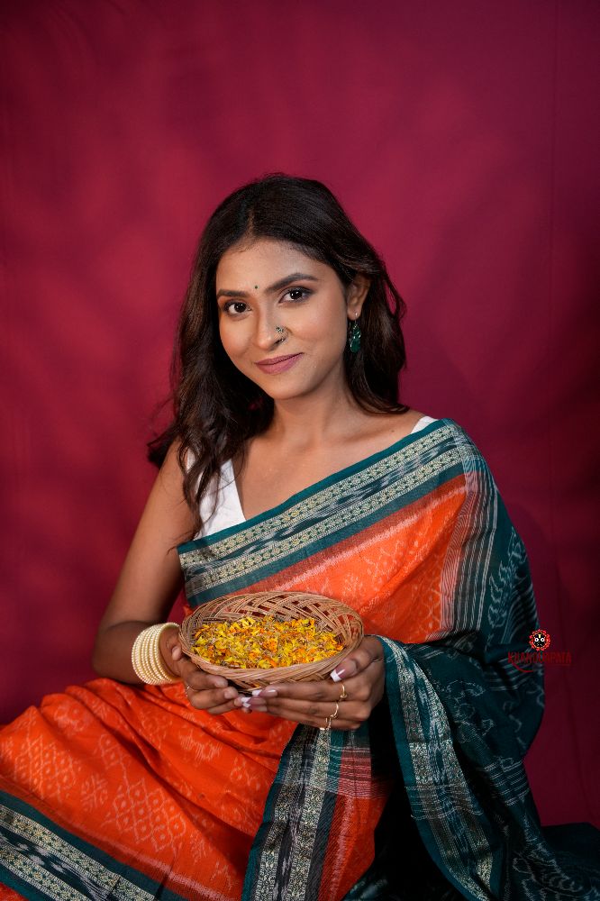 khanduapata Orange & Teal Colour Body Design Cotton Saree For Women