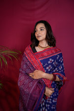 Thumbnail for khanduapata Red & Blue Colour Pasapali Border Body Design Cotton Saree For Women