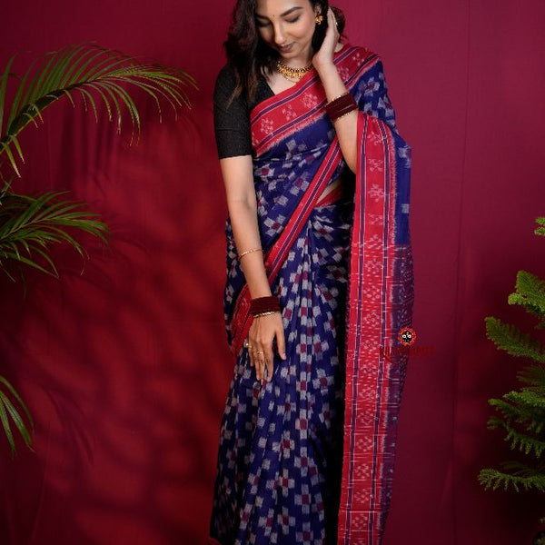 khanduapata Red & Blue Colour Pasapali Border Body Design Cotton Saree For Women - Distacart