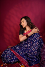 Thumbnail for khanduapata Red & Blue Colour Pasapali Border Body Design Cotton Saree For Women