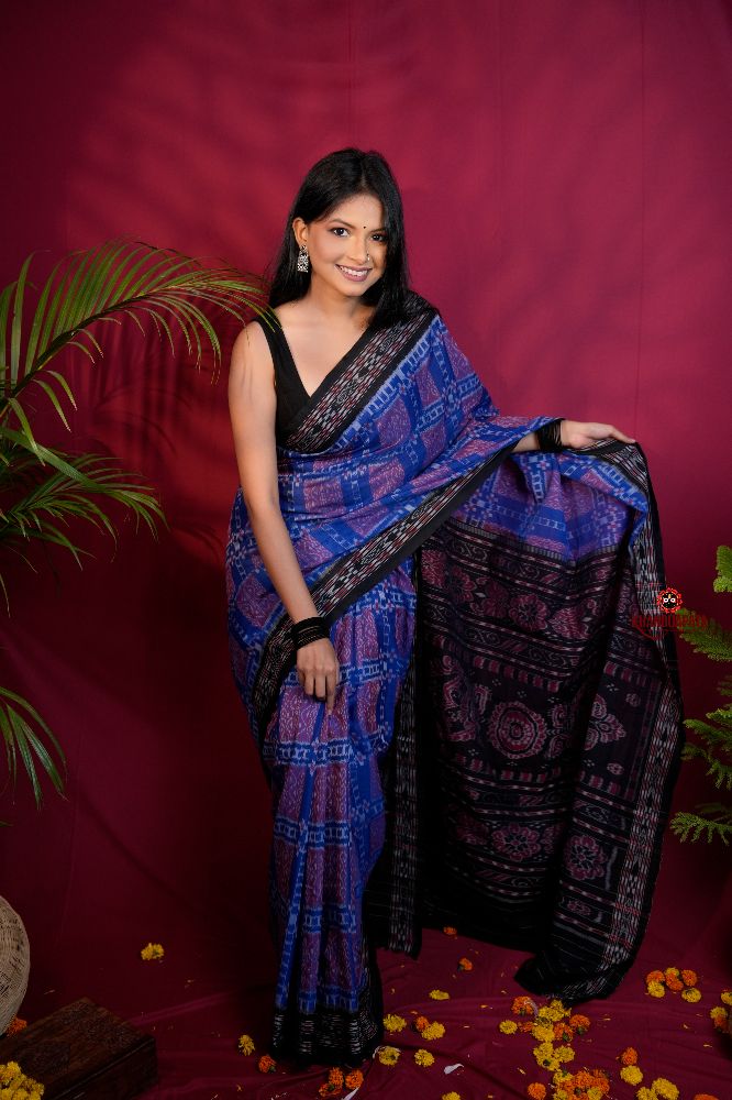 khanduapata Black & Blue Colour Body Design Cotton Saree For Women