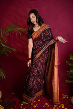 Thumbnail for khanduapata Maroon & Orange Colour Pasapali Border Body Design Cotton Saree For Women