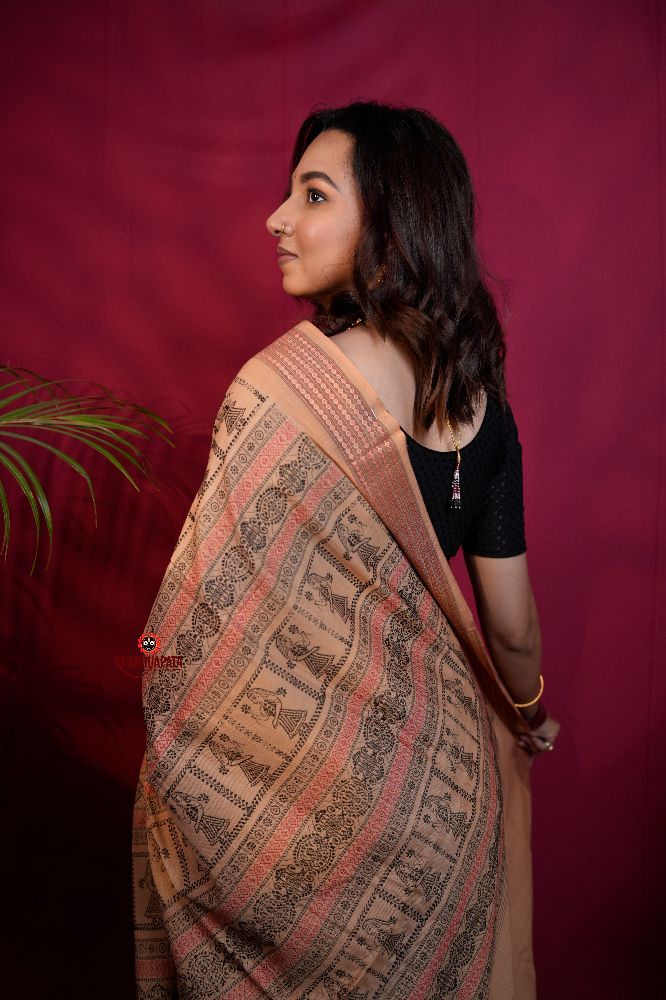 khanduapata Maroon & Beige Colour Doll Design Cotton Saree For Women